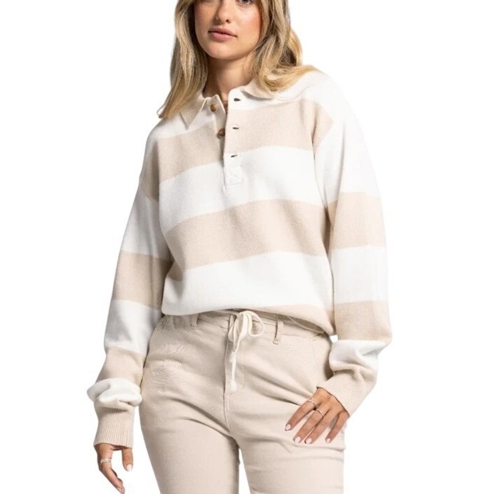 Thread & Supply Womens L Striped Knit Rugby Polo Sweater Collegiate Preppy